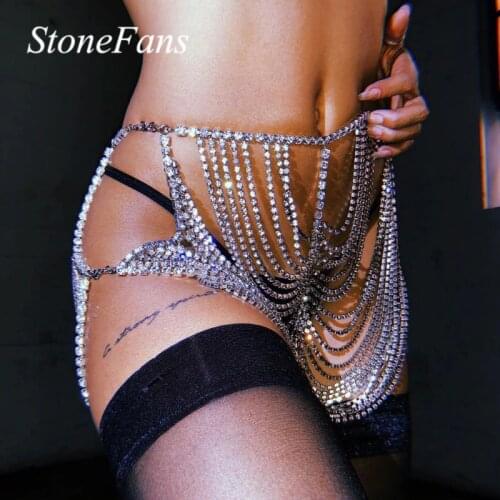 Stonefans Hollow Shiny Rhinestone Waist Hip Body Chain for Women Sexy Crystal Skirt Bikini Belly Jewelry Nightclub Underwear