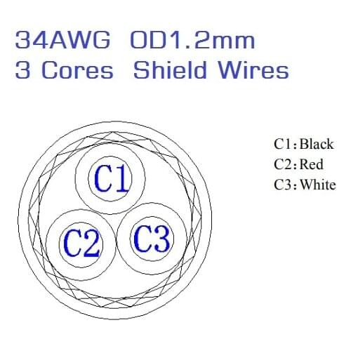 1000 meters Superfine 3 cores shield Cable Micro cable 34 AWG OD 1.2mm Tinned Copper Wire 3 Conductors one Layer Shielding