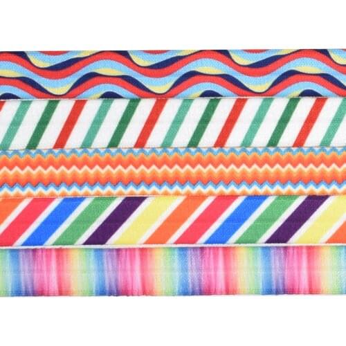5/8"16mm 25mm heat transfer stripes waves rainbow vertical FOE fold over elastic ribbon 100yards welcome custom printed