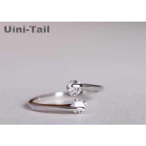 Uini-Tail hot new 925 sterling silver Korea double crystal open ring female models fashion simple trend sexy sweet jewelry GN714