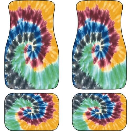 Aimaao Universal Car Front Rear Mat Floor Foot Mats Front/Rear 4-Piece Full Set With Non-Slip Backing Tie Dye Multicolored