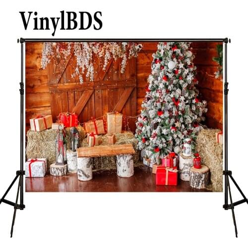 VinylBDS Christmas Backdrop Wooden Wall and Floor Backdrops Children Festival Background Christmas Tree Photography Background
