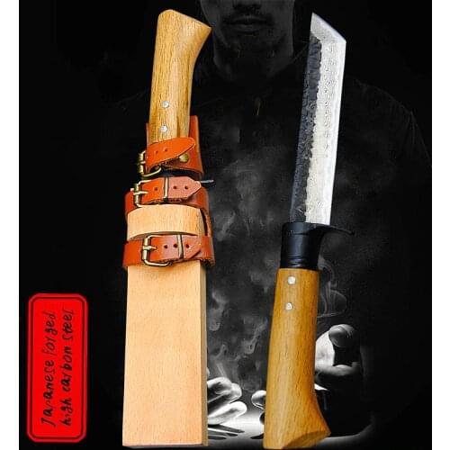 Japanese samurai style forged D2 steel straight blade 59HRC outdoor camping sharp tactical straight blade + wooden scabbard