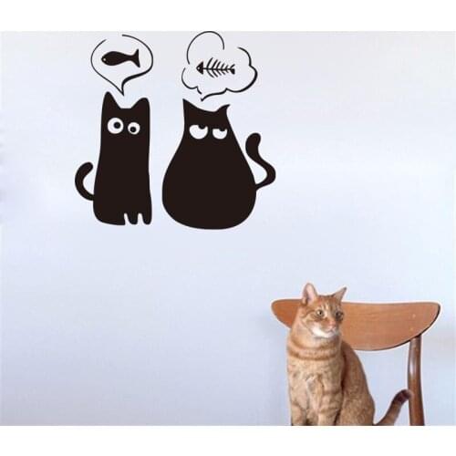 Funny Two Hungry Kittens Wall Stickers Cats Wall Decals Home Decor Kids Room Decoration Petshop Wallpaper