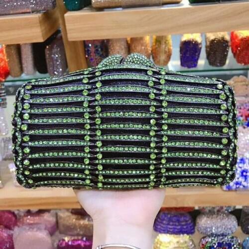 Green Crystal Clutch Evening crossbody Bags Hollow Out Wedding Party banquet chain Shoulder bag Handbag and Purse for women 2019