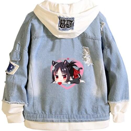 Kaguya-Sama: Love is War Women Jeans Jacket Kawaii Demin Hoodies Anime Sweatshirt Harajuku Streetwear Spring Couple Clothes