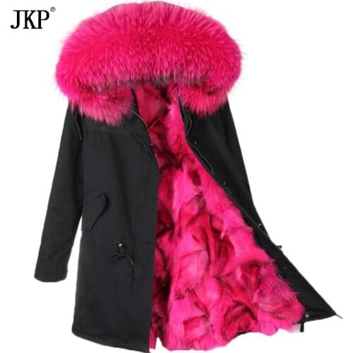 2020 New Winter Women Winter Coat Parkas Real Raccoon Fur Collar Hooded Fox Fur Lining Winter