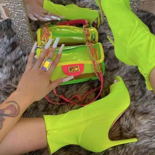 2021 Blue Womens Shoes Women Ankle Boots Sock Boot Zip Woman Peep Toe Thin High Heel Female Autumn Ladies Fashion Footwear