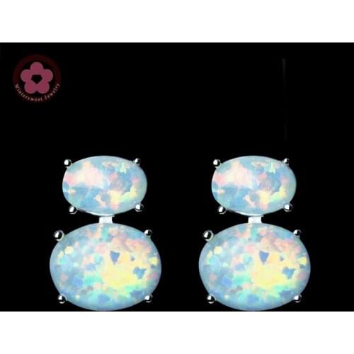 RH0015 Classic gourd-shaped Stud Earrings Hot Sale Opal Gem Silver Plated Earrings for Women Simple Fashion Jewelry for Wedding