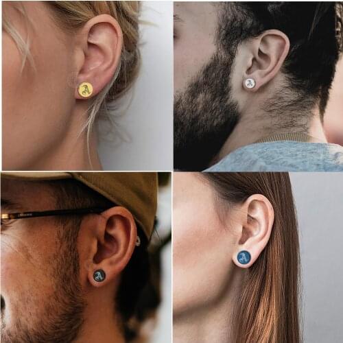 Womens Mens Earrings Piercing Jewelry 10mm Gold Black Blue Silver Color Stainless Steel Stud Earrings KE205