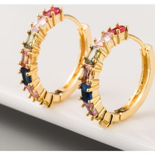 Womens High Quality Bohemia Big Rainbow Hoop Earrings Dazzling Multicolor Cubic Zirconia Stud Charming Earring Pierce Jewelry