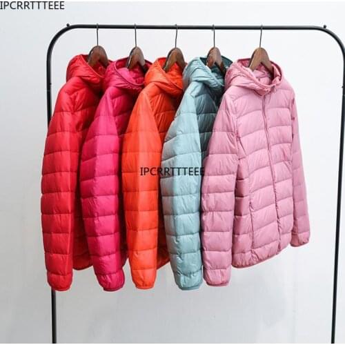 2021 Autumn Winter Ultra Light Duck Down Jacket Women Slim Hooded Warm Female Portable Coat Fashion Women Down Jackets