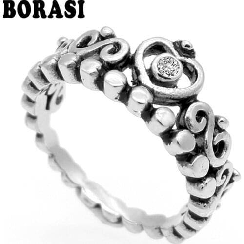 Fashion Crystal Rhinestone Crown Ring For Women Cute Elegant Luxury 316L Titanium Steel Cubic Zirconia Engagement Party Ring