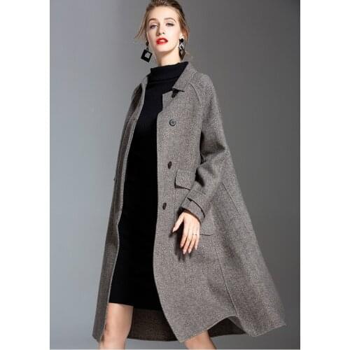 Obrix Cool Formal Style Female Wool Square Collar Full Sleeve Knee Length A-Line Pockets Single Breasted Coat