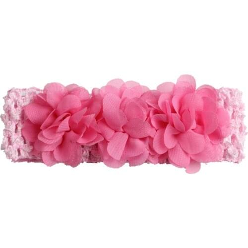 1pcs Baby Three chiffon Flower Headband Knitted CottonToddler Infants elastic hair bands girl turban Headbands bandeau bebe