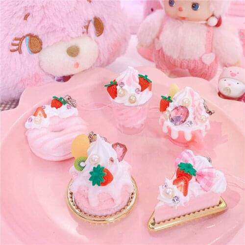 1pc Lovely Icecream Cake Keychain Imitation Cake Food Key Chains For Girls Kids Christmas Gifts House Decor Drop Shipping