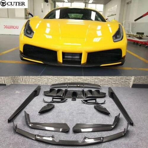 488 GTB Carbon fiber front bumper lip Back Bumper Spoiler lip Diffuser rear spoiler wings for Ferrari 488 N style Car body kit