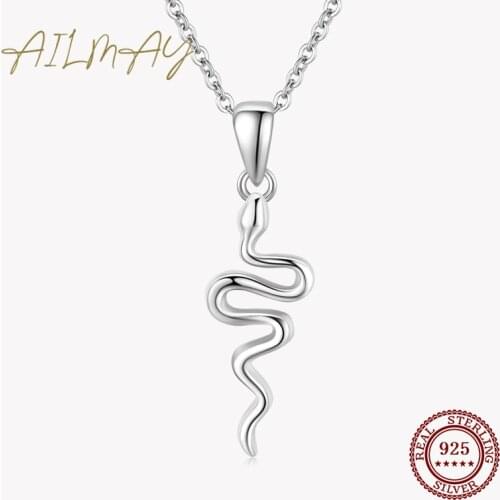 Ailmay Authentic 925 Sterling Silver Personality Snake Pendant Necklace For Women Minimalist Fine Jewelry 2021 New Style