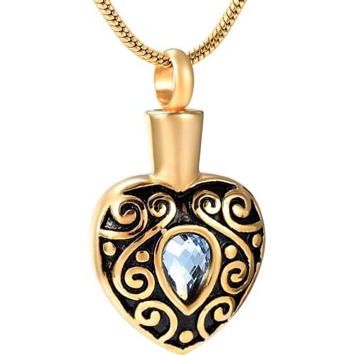 Shiny Golden cremation pendant Vintage flower with clear crystal inlay heart cremation jewelry Gold funeral memorial ash holder