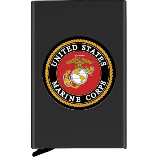 Metal Case United States Marine Corps Printing Credit Card Holder Men Slim Anti Protect Travel ID Cardholder Women Rfid Wallet