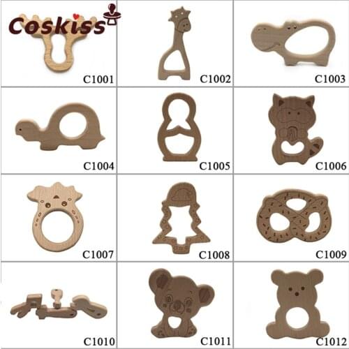 DIY Baby Gym Toys Natural Wood Necklace Pendant Food Grade Wooden Teether Toys Infant Nursing Shower Gift Baby Teething Toys