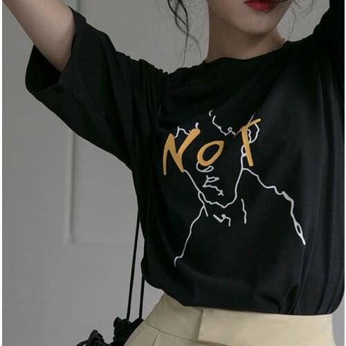 Hirsionsan Abstract Printed T Shirt Women 2020 New 100% Cotton Short Sleeve Tshirts Basic Soft Designer Tees Casual Girls Tops