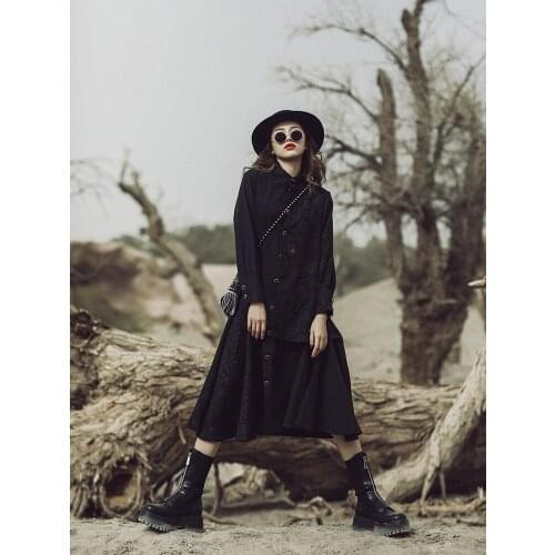 IRINAMS027 Fall Winter 2020 Collection Original Design Vintage Long Jacquard Shirt Dress Black