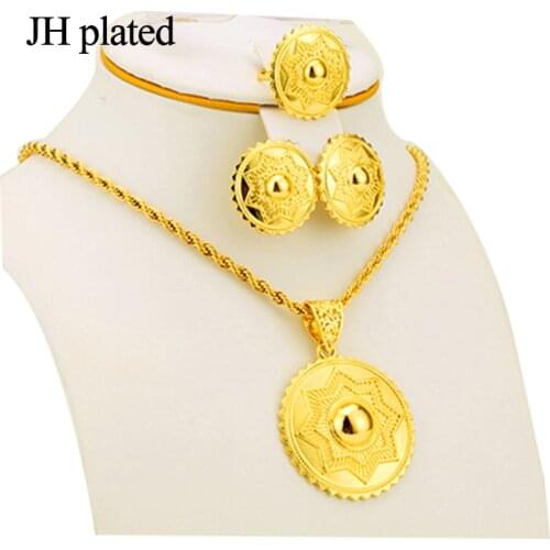 JHplated Womens Fashion Jewelry Sets with Black Rope&chain Ethiopian Jewelry Eritrea African Set