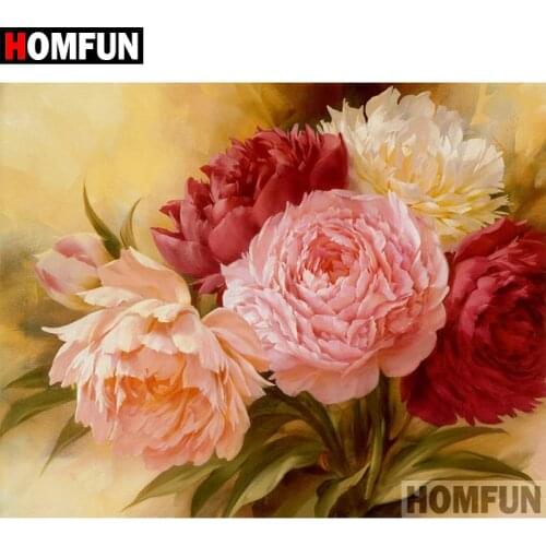 HOMFUN Art 5D Diy Diamond Painting "Peony flowers" Diamond Pictures Cross Stitch 3D Rhinestone Embroidery Decor A07862