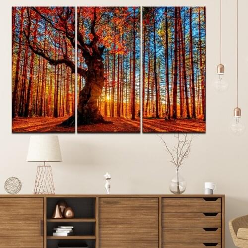 Canvas Painting Autumn forest with sunset 3 Pieces Wall Art Painting Modular Sport Wallpapers Poster Print Home Decor