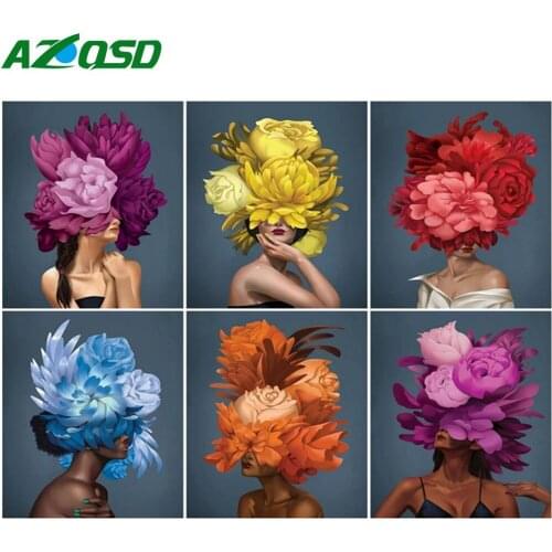 AZQSD Oil Painting By Number Flower Girl Hand Painted Modern Wall Picture By Numbers Acrylic Unique Gifts