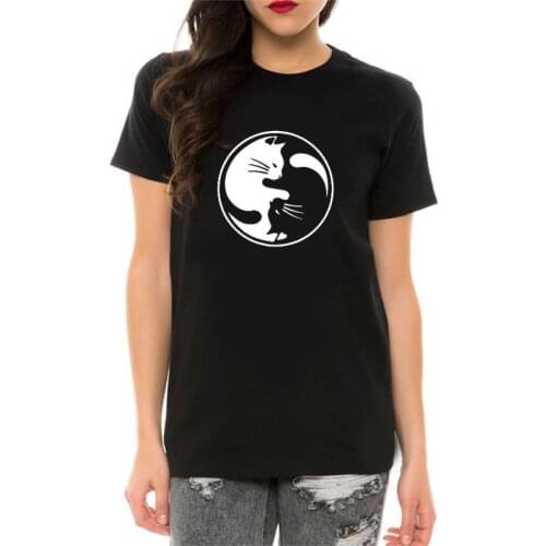 Kawaii Yin And Yang Cat Graphic Funny casual Women T-shirt 90s Cotton O Neck Fashion Shirt Short Sleeve Top Tees y2k aesthetic