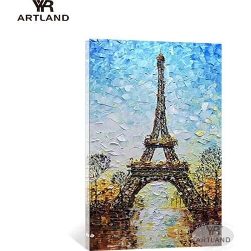 Beautiful home wall decoration eiffel Tower landscape pure handmade oil painting on canvas wall hanging picture for living room