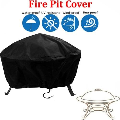 Round Waterproof Patio Fire Pit Cover Black UV Protector Grill BBQ Shelter Outdoor Garden Yard Round Canopy Furniture Covers