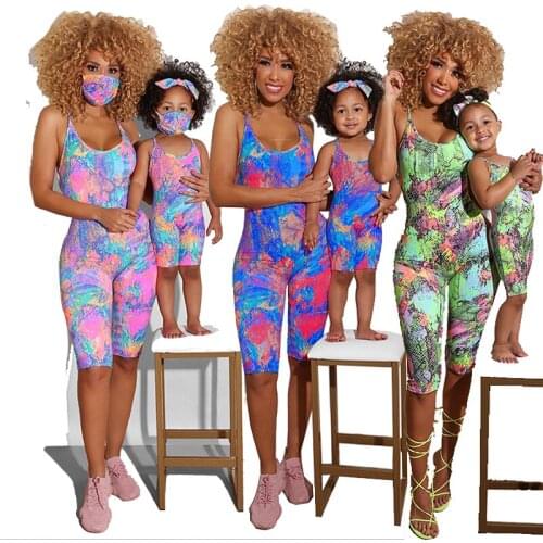 Mother and Daughter Clothes Butterfly Print Sling Family Jumpsuit Sleeveless Backless Rompers Mommy and Me Outfits Summer