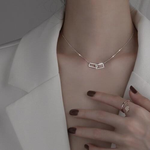 925 Sterling Silver Double Geometric Pendant Necklace for Women Clavicle Necklace Wedding Jewelry dz290