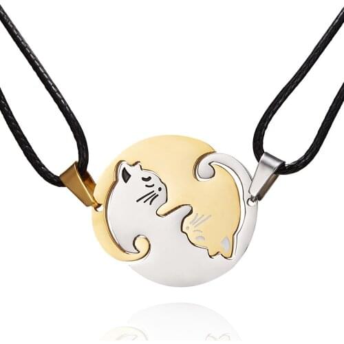 Rinhoo Couples Jewelry Necklaces Gold Color Couple Necklace Titanium Steel animal cat Pendants Necklace women men lovers Jewelry