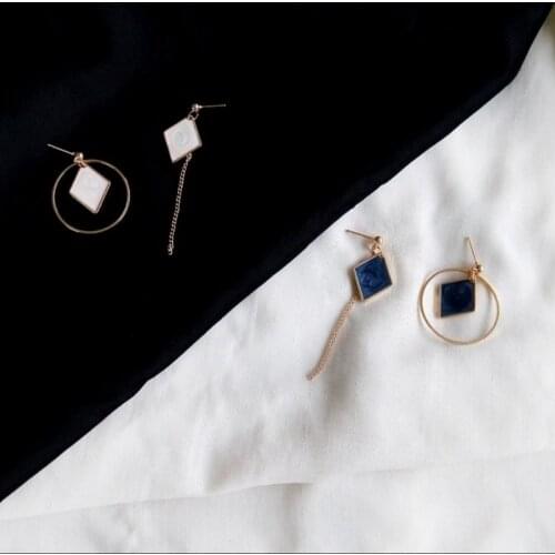 S925 sterling silver Korean temperament wild geometric zircon circle asymmetric irregular female jewelry earrings jewelry