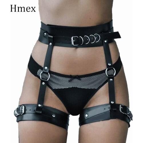Sexy Harajuku Women Leather Harness Garter Belt Erotic Goth Lingerie Cage Suspender Bondage Cage Fetish Leg Stocking Belt