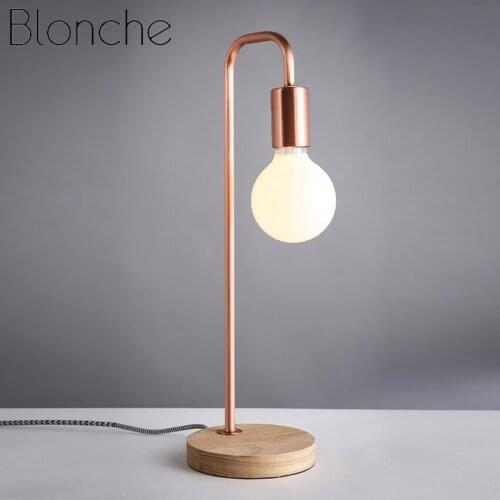 Modern Rose Gold Bedside Table Lamp Nordic Black White Living Room Bedroom Study Room Decor Wooden Desk Table Lights