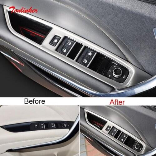 Tonlinker Interior Car Windows Control Panel Cover Stickers For FAW BESTUNE T77 2020-21 Car Styling 4 PCS Metal Cover Stickers