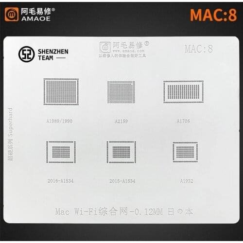 AMAOE Stencil MAC:8 MAC8 For MAC Wifi IC A2159 A1989 1990 A1932 A1706 2015-A1534 2016-A1534 Reballing Stencil Welding Template