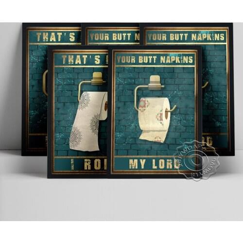 Toilet Paper Illustration Vintage Art Print Poster, Funny Restroom Sign Wall Stickers, Humor Bathroom Canvas Painting Wall Decor