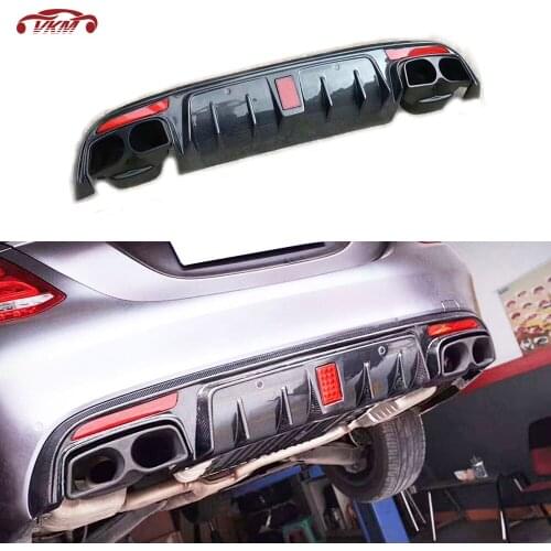 Carbon Fiber B Style Rear Bumper Lip Diffuser with Lamp Exhaust Tips For Benz C Class W205 C43 C63 AMG Sport 4 Door 2015-2020