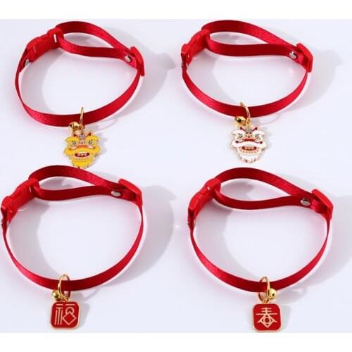 Chinese Traditional Lucky Red Kitten Collar Breakaway Cat Collars with Pendant with Release Buckle Pets Cats and Small Dogs