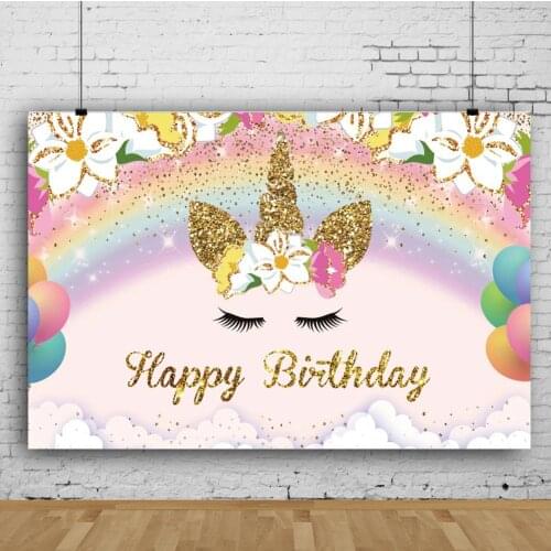 Flowers Unicorn Girl Happy Birthday Backdrop Photography Photo Kid Party Room Table Decoration Baby Bath Custom Vinyl Background