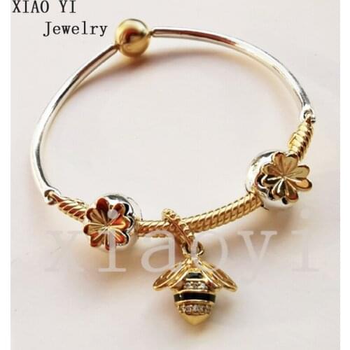 XIAOYI 2020 new 100% s925 Yellow flower bee simple fashion personality DIY accessories gift bracelet for girlfriend female