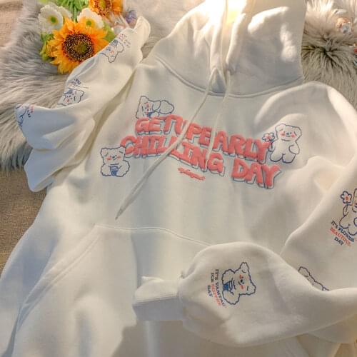 New Hip Hop Graphic Hoodie Women Funny Bear Printed Streetwear Oversized Pullovers 2021 Autumn New Harajuku Casual Teens Clothes