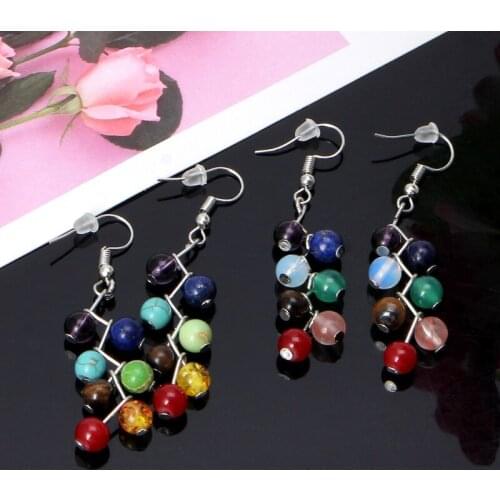 Natural Stone Women Yoga Rainbow 7 Chakra Drop Earrings Healing Stone Jewelry E56A