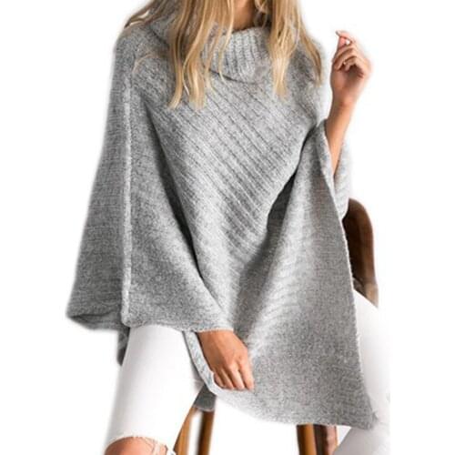Large size womens knitted sweater irregular turtleneck pullover bat shirt shawl sweater